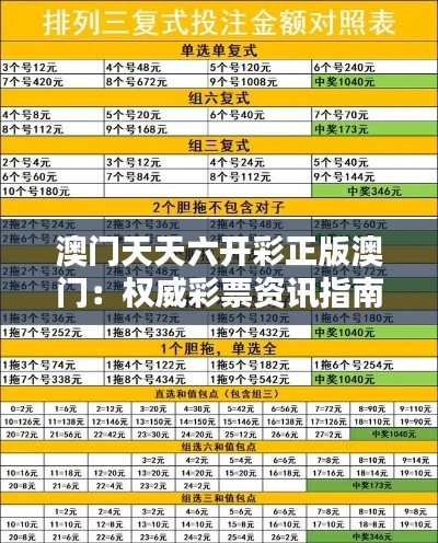 澳门天天六开彩正版澳门:权威彩票资讯指南